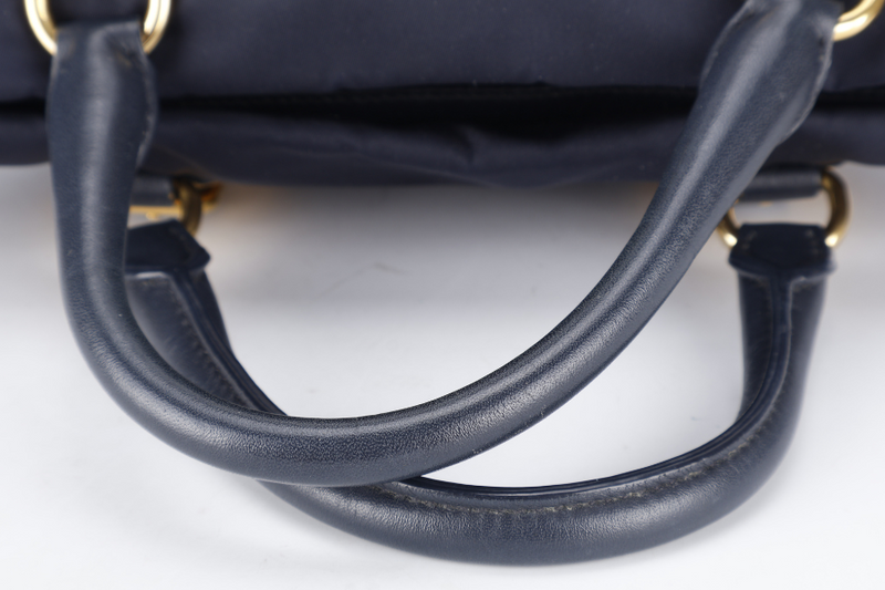 PRADA BN1903 TESSUTO MEDIUM NAVY NYLON 2WAYS BAG GOLD HARDWARE WITH STRAPS NO DUST COVER