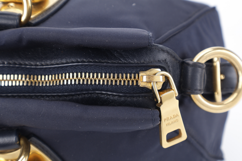 PRADA BN1903 TESSUTO MEDIUM NAVY NYLON 2WAYS BAG GOLD HARDWARE WITH STRAPS NO DUST COVER