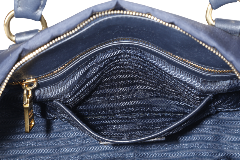 PRADA BN1903 TESSUTO MEDIUM NAVY NYLON 2WAYS BAG GOLD HARDWARE WITH STRAPS NO DUST COVER