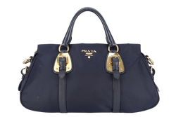 PRADA BN1903 TESSUTO MEDIUM NAVY NYLON 2WAYS BAG GOLD HARDWARE WITH STRAPS NO DUST COVER