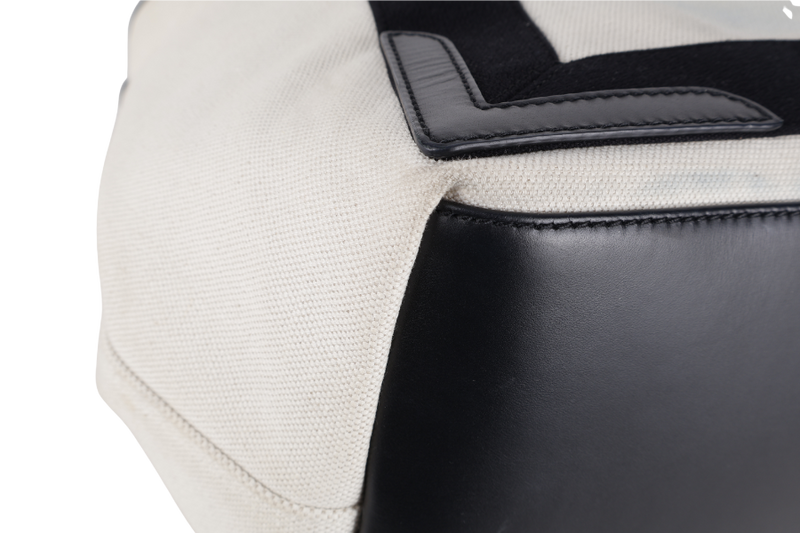 BALENCIAGA WHITE NAVY BLACK CALFSKIN LEATHER CABAS M PONY STYLE TOTE BAG SILVER HARDWARE WITH DUST COVER AND MINI BAG