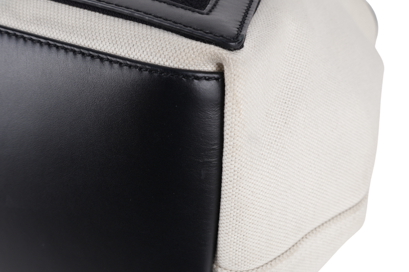 BALENCIAGA WHITE NAVY BLACK CALFSKIN LEATHER CABAS M PONY STYLE TOTE BAG SILVER HARDWARE WITH DUST COVER AND MINI BAG