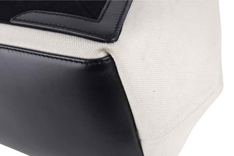 BALENCIAGA WHITE NAVY BLACK CALFSKIN LEATHER CABAS M PONY STYLE TOTE BAG SILVER HARDWARE WITH DUST COVER AND MINI BAG