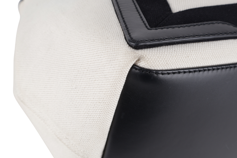 BALENCIAGA WHITE NAVY BLACK CALFSKIN LEATHER CABAS M PONY STYLE TOTE BAG SILVER HARDWARE WITH DUST COVER AND MINI BAG
