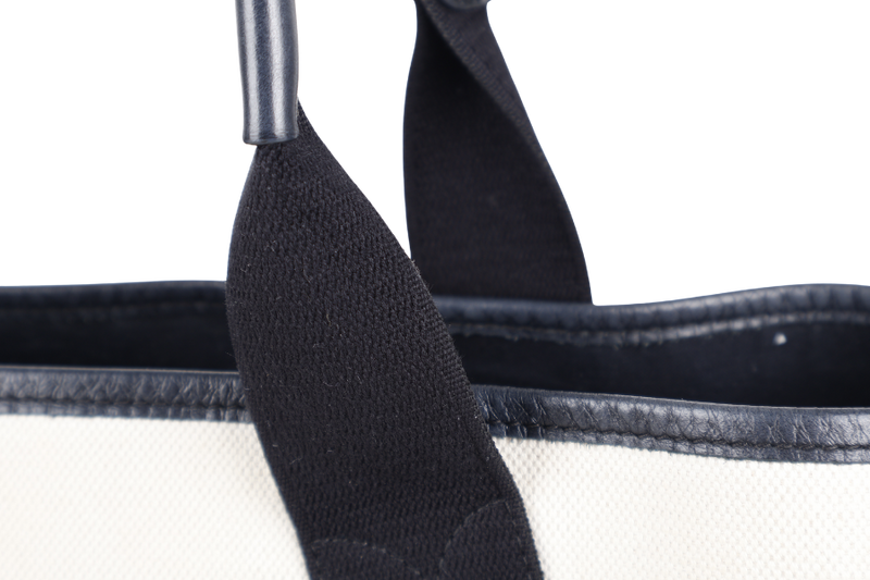 BALENCIAGA WHITE NAVY BLACK CALFSKIN LEATHER CABAS M PONY STYLE TOTE BAG SILVER HARDWARE WITH DUST COVER AND MINI BAG