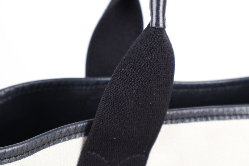 BALENCIAGA WHITE NAVY BLACK CALFSKIN LEATHER CABAS M PONY STYLE TOTE BAG SILVER HARDWARE WITH DUST COVER AND MINI BAG
