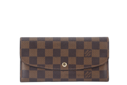 LOUIS VUITTON PORTEUFILLE EMILIY LONG WALLET (N63019) BROWN DAMIER EBENE GOLD HARDWARE WITH DUST COVER AND BOX