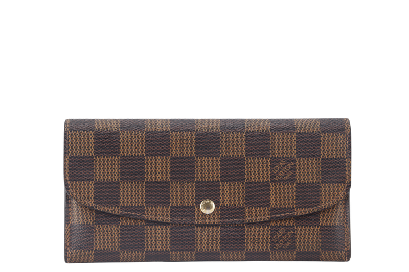 LOUIS VUITTON PORTEUFILLE EMILIY LONG WALLET (N63019) BROWN DAMIER EBENE GOLD HARDWARE WITH DUST COVER AND BOX