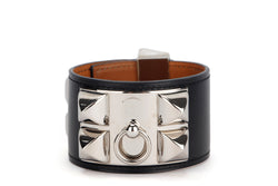 Hermes CDC Bracelet Black Color, Box Leather, Silver Hardware, Stamp R, S Size, with Dust Cover & Box