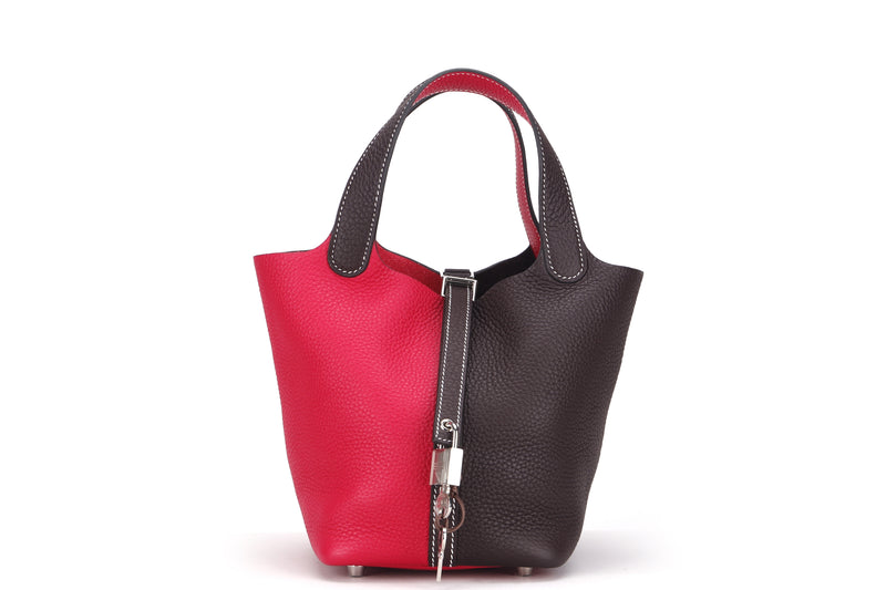 HERMES PICOTIN 18CM (STAMP Z 2021) ROUGE SELLIER & FRAMBOISE, SILVER HARDWARE, WITH DUST COVER & BOX
