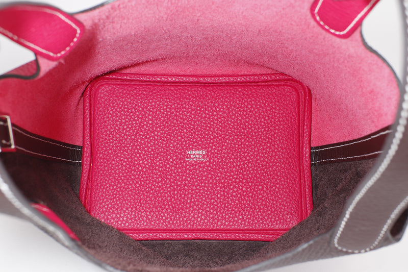 HERMES PICOTIN 18CM (STAMP Z 2021) ROUGE SELLIER & FRAMBOISE SILVER HARDWARE WITH DUST COVER & BOX