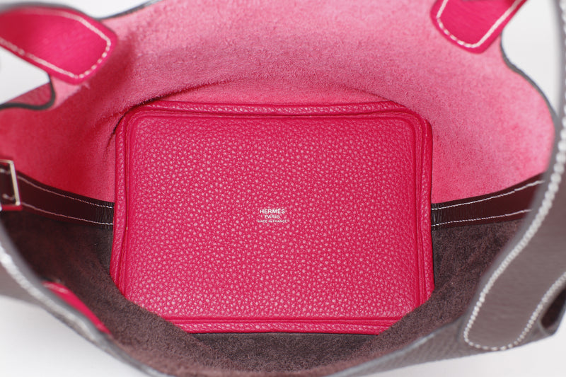 HERMES PICOTIN 18CM (STAMP Z 2021) ROUGE SELLIER & FRAMBOISE, SILVER HARDWARE, WITH DUST COVER & BOX