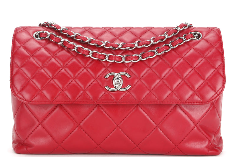 CHANEL RED QUILTED LAMBSKIN 32CM SHOULDER BAG (1466xxxx) SILVER HARDWARE, NO CARD & DUST COVER