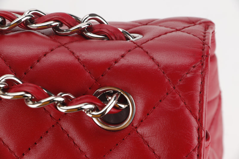 CHANEL RED QUILTED LAMBSKIN 32CM SHOULDER BAG (1466xxxx) SILVER HARDWARE, NO CARD & DUST COVER