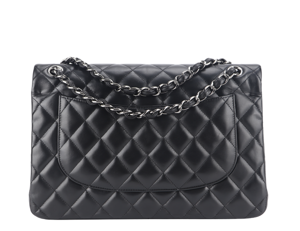 CHANEL CLASSIC FLAP JUMBO BLACK LAMBSKIN SILVER HARDWARE (1879xxxx) NO CARD, WITH DUST COVER AND BOX