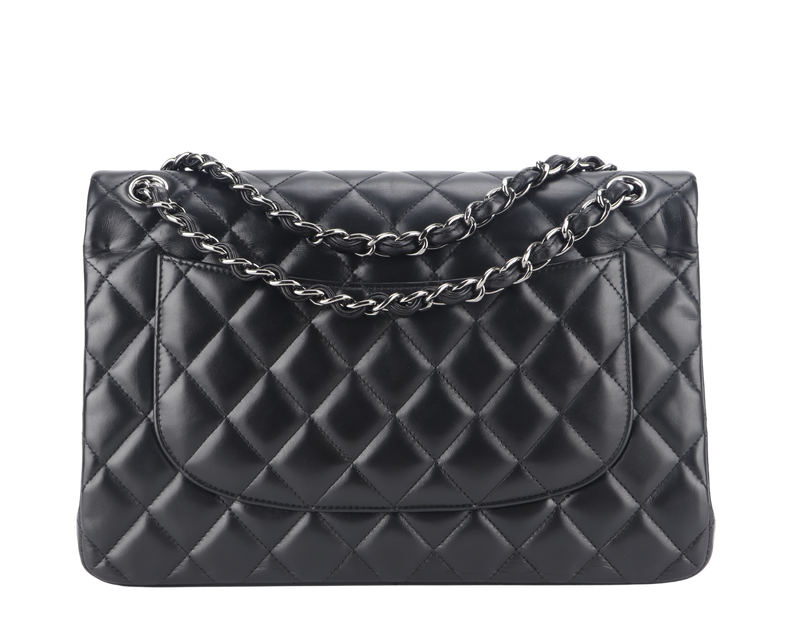 CHANEL CLASSIC FLAP JUMBO BLACK LAMBSKIN SILVER HARDWARE (1879xxxx) NO CARD, WITH DUST COVER AND BOX