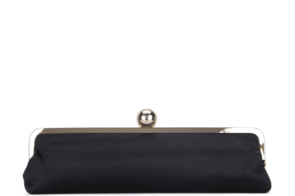 KATE SPADE BLACK SATIN LONG CLUTCH, PURPLE INTERIOR, WITH DUST COVER