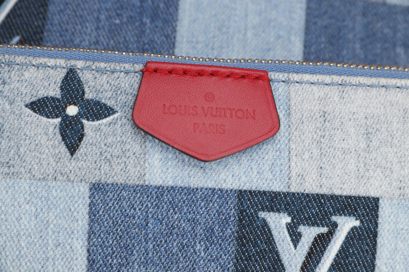 LOUIS VUITTON Denim Damier Monogram Patchwork Multi Pochette Accessories  Blue Rouge 1235490