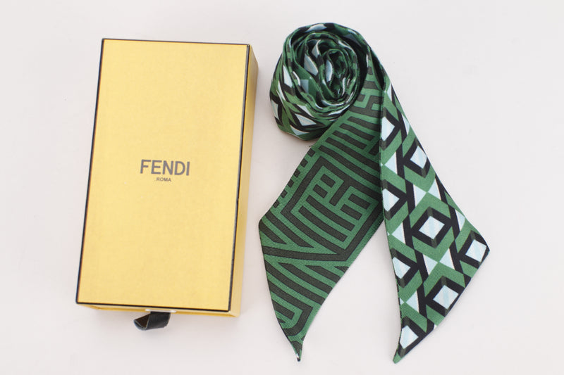 FENDI SILK WRAPPY GREEN & LIGHT BLUE ABSTRACT PATTERN, WITH BOX