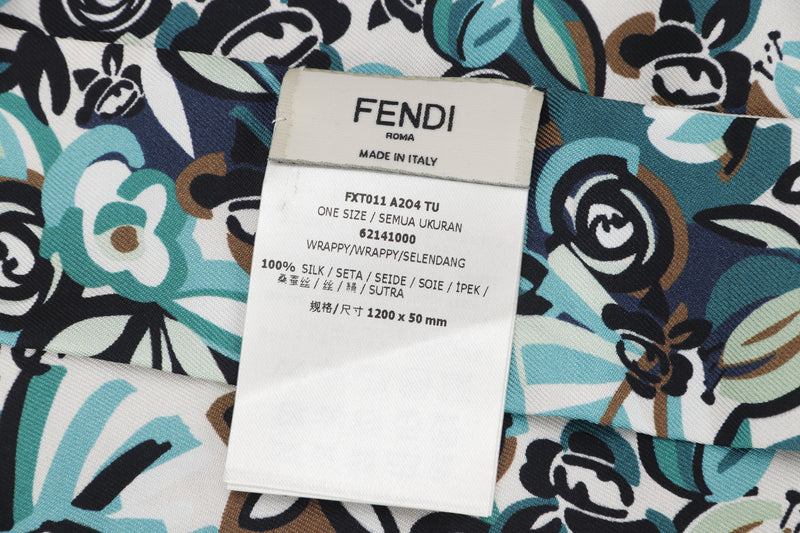 FENDI FXT011 A204 TU SILK WRAPPY FENDI GRAFFITY GREEN, BLACK WHITE PRINTS, 1200 X 50MM, WITH BOX