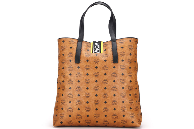 MCM MUT 9SRY03 CO001 RAYMONDE TOTE (11351811) MONOGRAM BROWN SILVER HARDWARE, WITH CARD, STRAP & DUST COVER