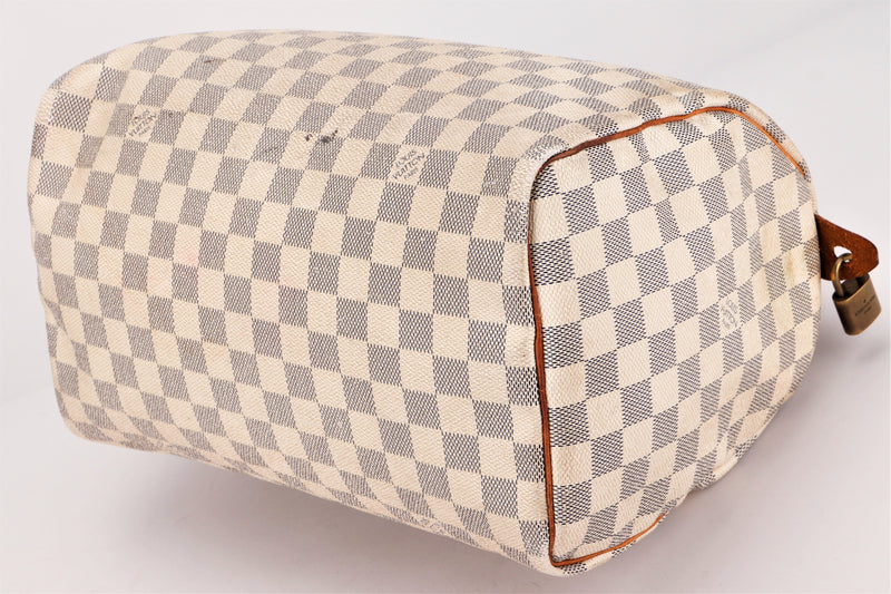 Louis Vuitton Speedy 30 Damier Azur Canvas Handbag Tote Lock & Keys