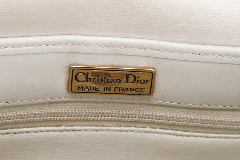 CHRISTIAN DIOR VINTAGE CROSSBODY BAG WHITE CALF LEATHER GOLD HARDWARE, NO DUST COVER