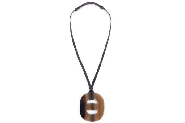 HERMES BUFFALO HORN CRAFTED NECKLACE 7CM X 8.5CM, NO BOX