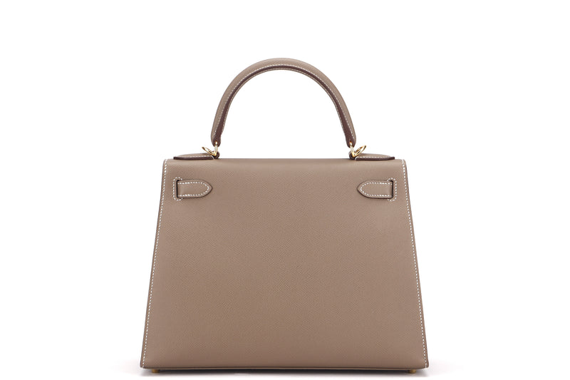 hermes kelly ii 28cm sellier (stamp b) etoupe color epsom leather gold  hardware, with keys, lock, dust cover & box