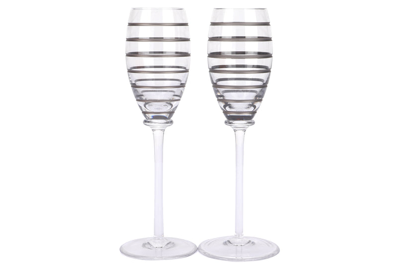 HERMES CHAMPAGNE GLASS SET OF 2 LINES MOTIF, WITH BOX