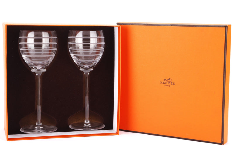 HERMES WINE GLASS SET OF 2 LINES MOTIF, WITH BOX