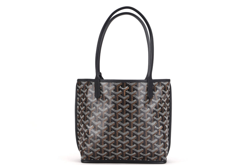 GOYARD ANJOU MINI TOTE BAG BLACK LEATHER AND BLACK CANVAS, WITH DUST COVER
