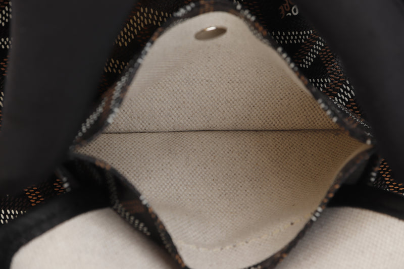 goyard anjou mini tote bag black leather and black canvas, with dust