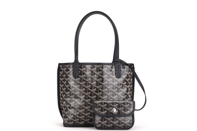 GOYARD ANJOU MINI TOTE BAG BLACK LEATHER AND BLACK CANVAS, WITH DUST COVER
