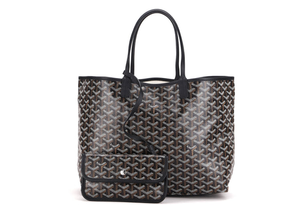 GOYARD SAINT LOUIS SMALL TOTE BLACK CANVAS AND BLACK LEATHER, WITH DUST COVER
