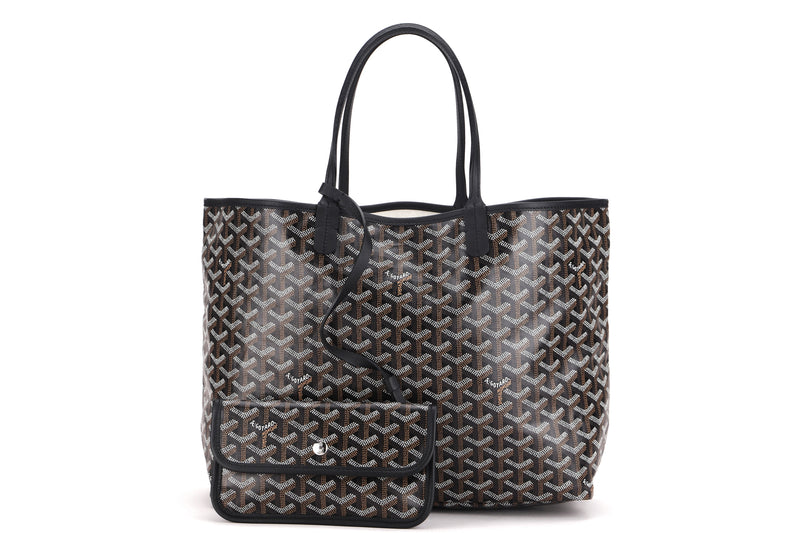 GOYARD SAINT LOUIS SMALL TOTE BAG BLACK CANVAS BLACK LEATHER PM SIZE , WITH DUST COVER