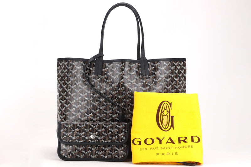 GOYARD SAINT LOUIS SMALL TOTE BAG BLACK CANVAS BLACK LEATHER PM SIZE , WITH DUST COVER