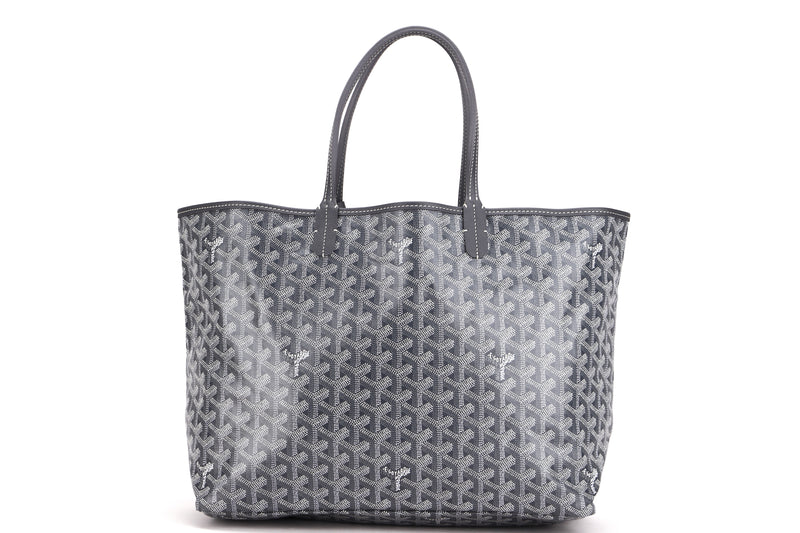 GOYARD SAINT LOUIS SMALL TOTE BAG GREY CANVAS GREY LEATHER, WITH DUST COVER