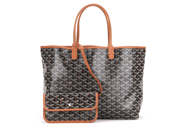 GOYARD SAINT LOUIS SMALL TOTE BAG BLACK CANVAS NATURAL LEATHER, WITH DUST COVER