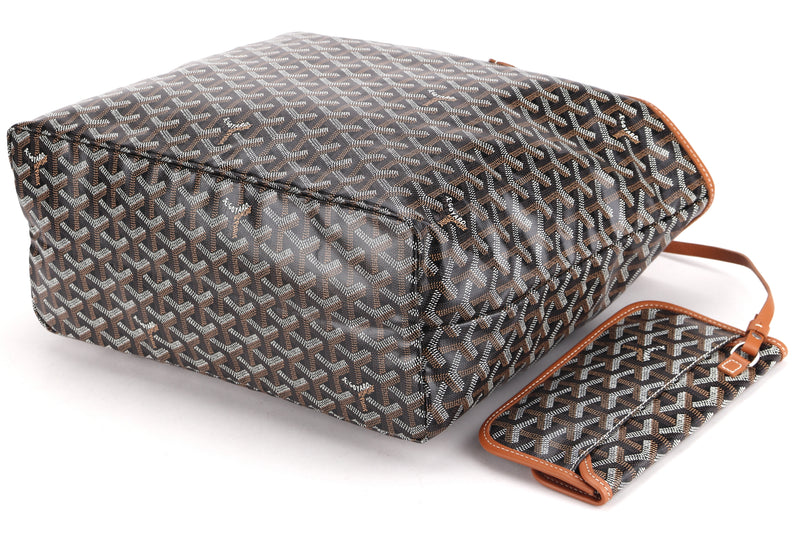 GOYARD SAINT LOUIS SMALL TOTE BAG BROWN CANVAS BROWN LEATHER, WITH DUST COVER