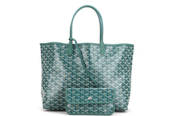 GOYARD SAINT LOUIS SMALL TOTE BAG GREEN CANVAS GREEN LEATHER, WITH DUST COVER
