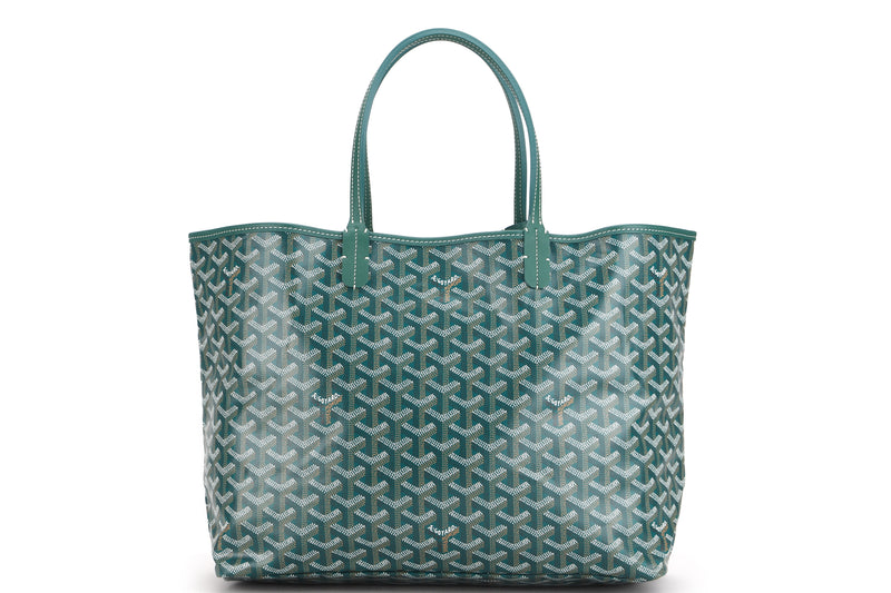 GOYARD SAINT LOUIS SMALL TOTE BAG GREEN CANVAS GREEN LEATHER, WITH DUST COVER