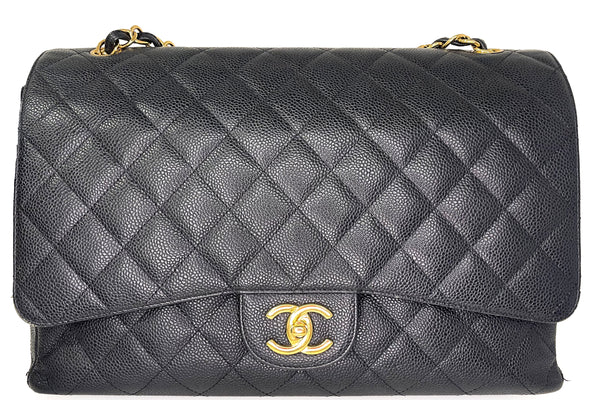 CHANEL CLASSIC FLAP MAXI FLAP (1534xxxx) BLACK CAVIAR GOLD CHAIN, WITH CARD & DUST COVER
