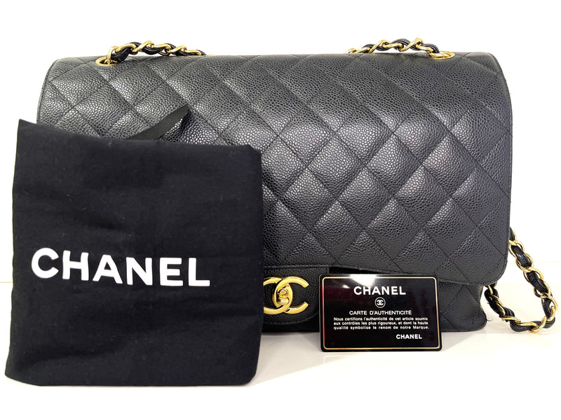 CHANEL CLASSIC FLAP MAXI FLAP (1534xxxx) BLACK CAVIAR GOLD CHAIN, WITH CARD & DUST COVER