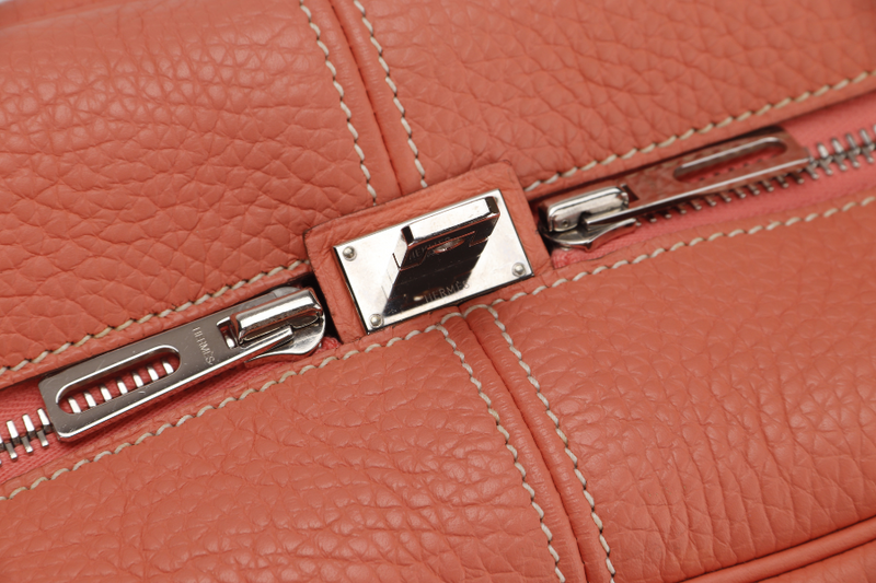 HERMES VICTORIA II 35 (STAMP Q) CREVETTE COLOR CLEMENCE LEATHER SILVER HARDWARE WITH KEYS&LOCK& DUST COVER