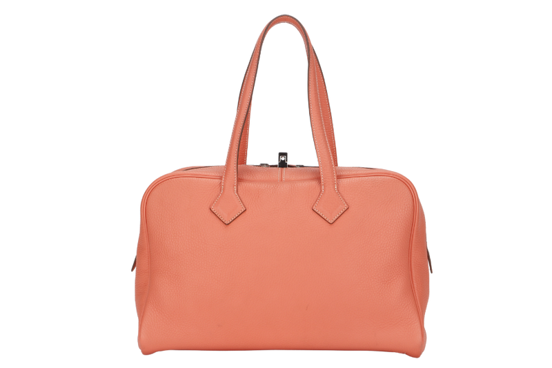 HERMES VICTORIA II 35 (STAMP Q) CREVETTE COLOR CLEMENCE LEATHER SILVER HARDWARE WITH KEYS&LOCK& DUST COVER