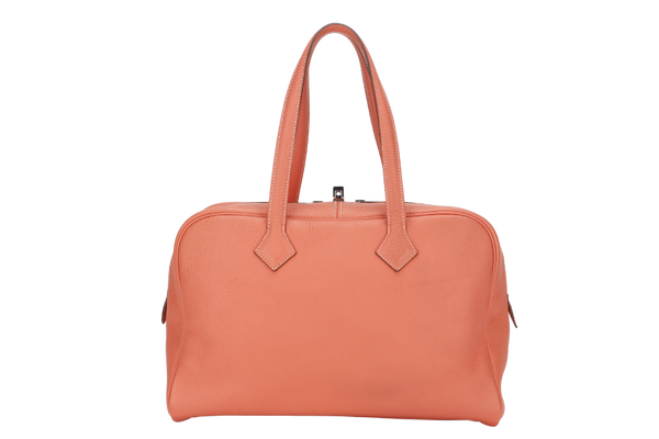 HERMES VICTORIA II 35 (STAMP Q) CREVETTE COLOR CLEMENCE LEATHER SILVER HARDWARE WITH KEYS&LOCK& DUST COVER