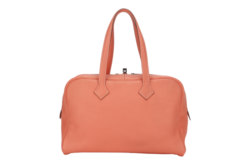 HERMES VICTORIA II 35 (STAMP Q) CREVETTE COLOR CLEMENCE LEATHER SILVER HARDWARE WITH KEYS&LOCK& DUST COVER