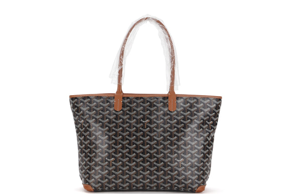 GOYARD ARTOIS SMALL TOTE BLACK CANVAS NATURAL LEATHER, WITH DUST COVER