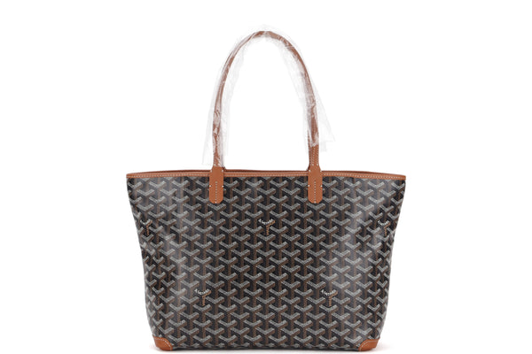 goyard saint louis small tote bag brown canvas brown leather, with dust  cover